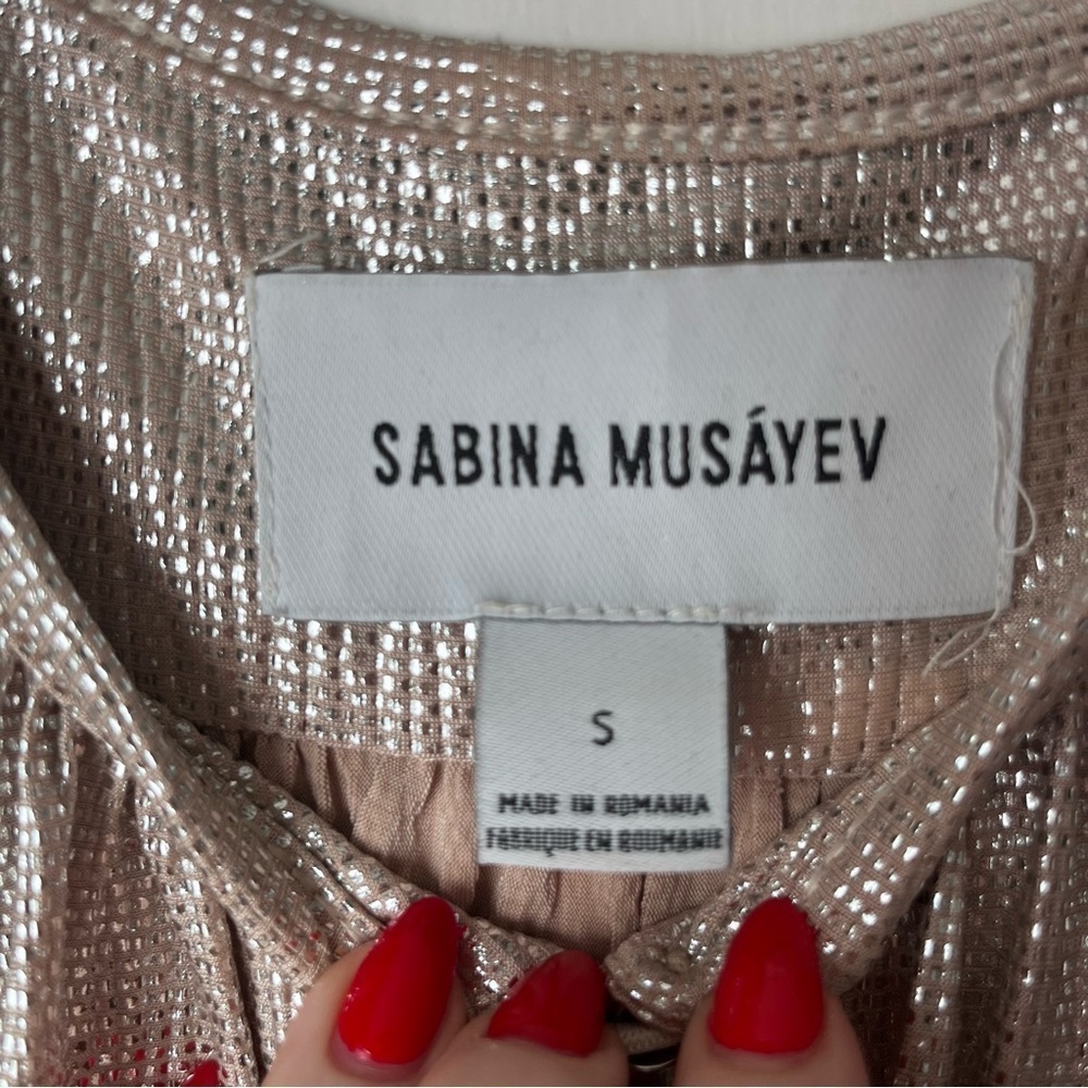 Anthropologie Sabina Musayev Mercury Metallic Gold Silver Shirt Dress S - Picture 8 of 11